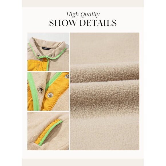 Women’s Oversized Fleece Sweatshirt Color Block Casual Pullover - Picture 6 of 6